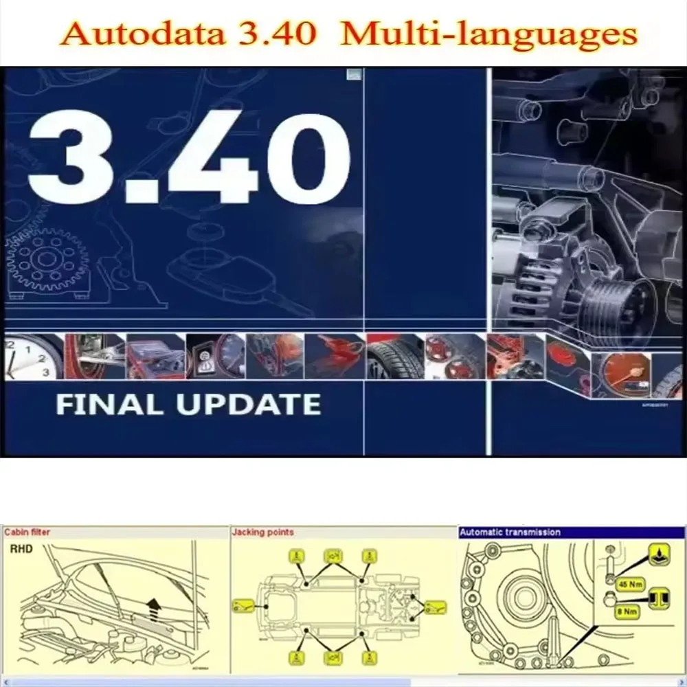 AutoData 3.40 obd2 الماسح الضوئي برنامج إصلاح السيارات متعدد اللغات الإسبانية البرتغالية البولندية مخطط الأسلاك البيانات + تثبيت الفيديو