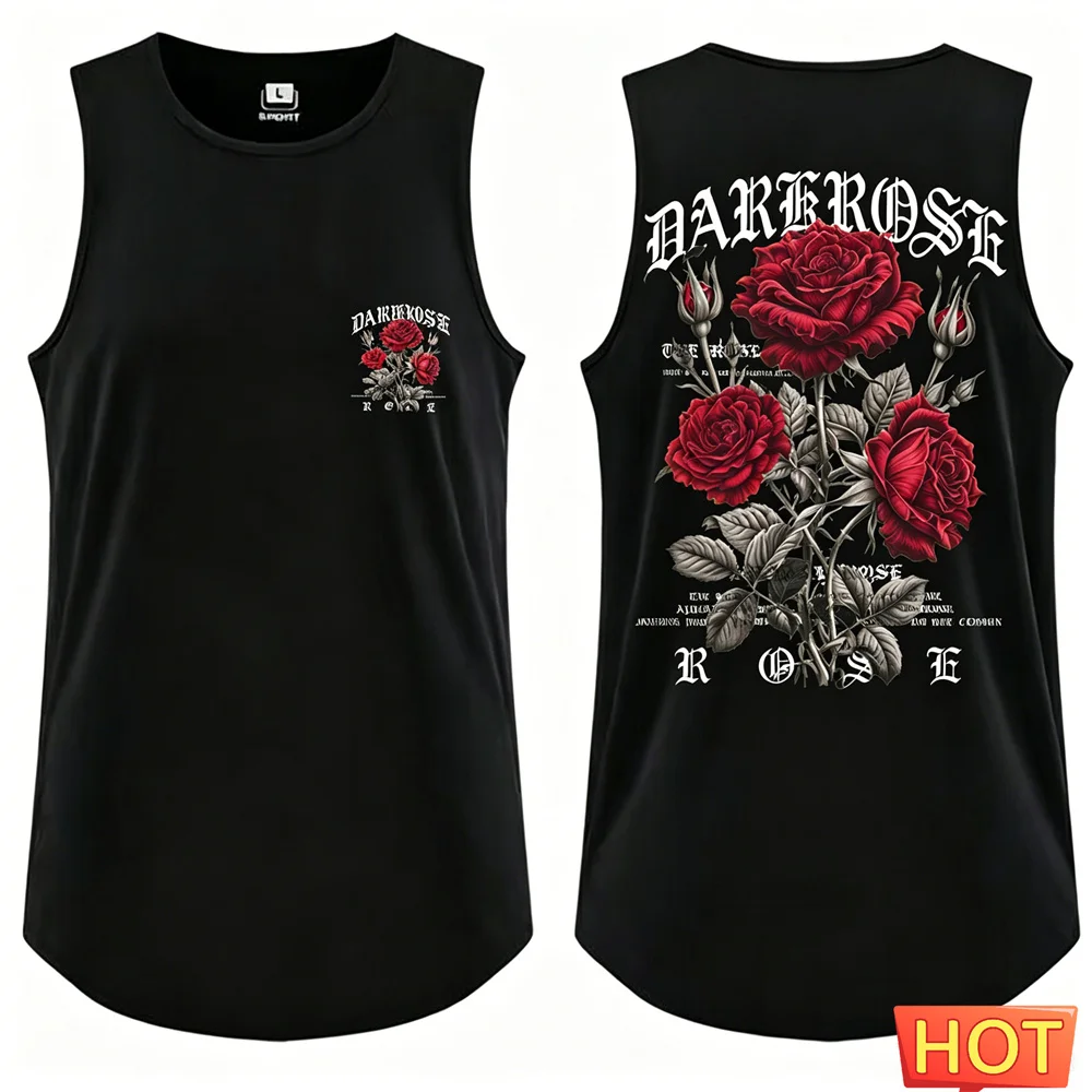 men's Sleeveless T-shirt street style dark rose printed men's t-shirts and tank tops Polyester sports vest casual fitness vests