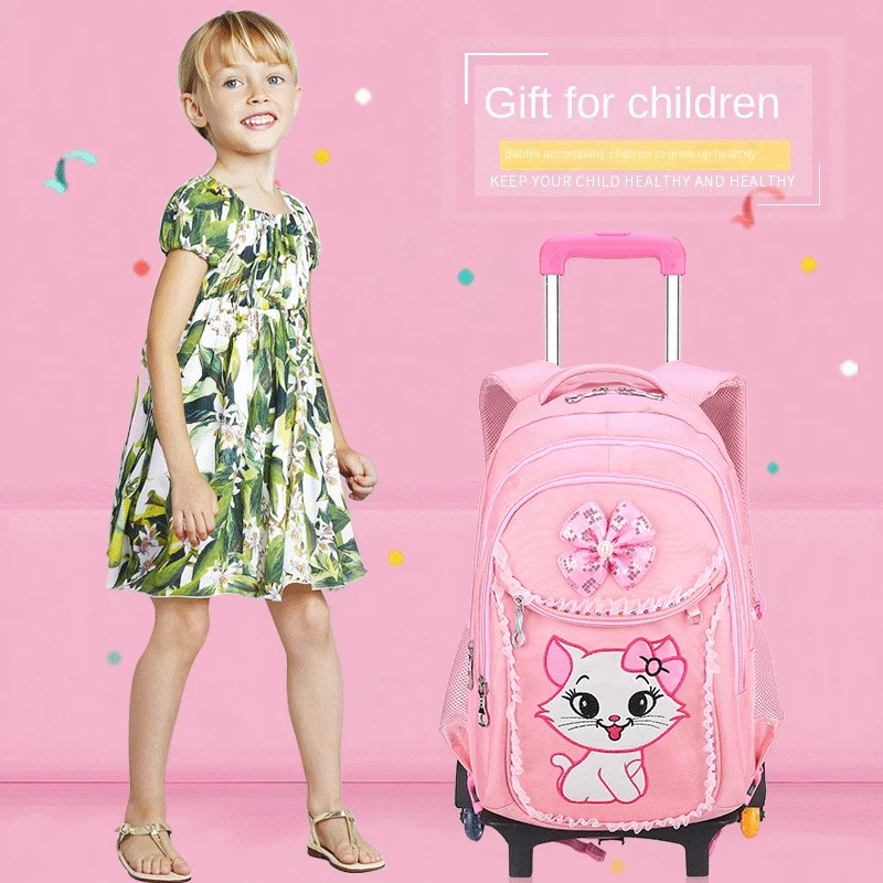 Mochila escolar com rodas para crianças, Saco de rolamento para meninas, Estudante primário, Kids Trolley Bags