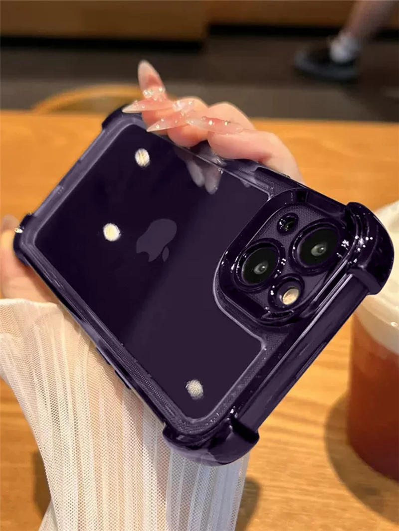 Lila Beschichtung Transparente Stoßfeste Handyhülle für iPhone 17 13 16 18Pro Max Plus XS XR X Harte Acryl Vier-Ecken-Anti-Schock-Abdeckung – Detail 1