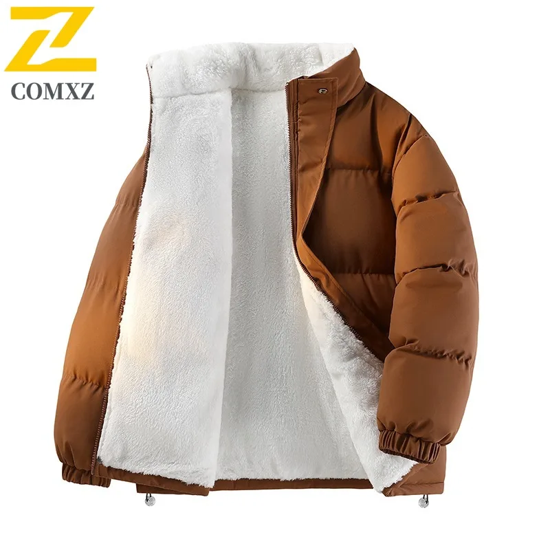 

Men's Winter Hooded Padded Jacket Thermal Loose Fit Windproof Parka Casual Thickened Fleece Lined Coat Snow Outdoor Bread Style