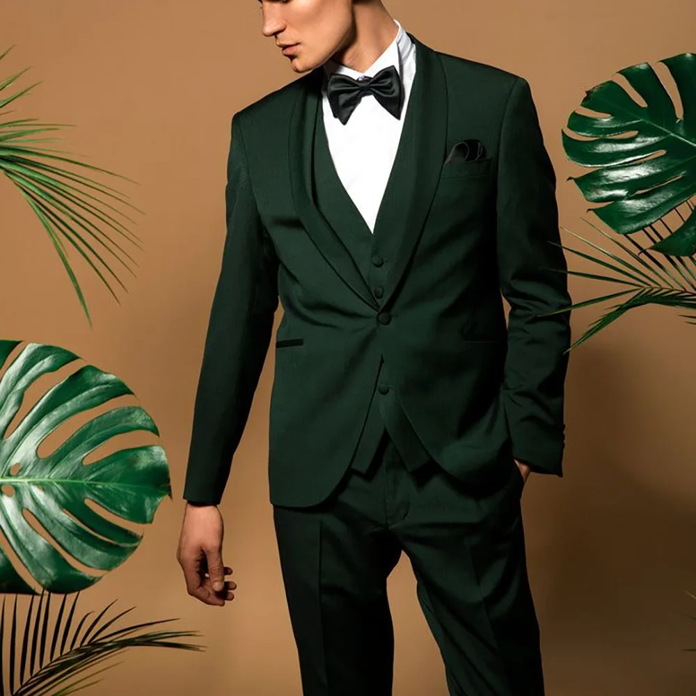 Chic Green Men Suit Single-breasted Peak Lapel 3 Pieces(Jacket+Pants+Vest) Male Formal Wedding Party Set