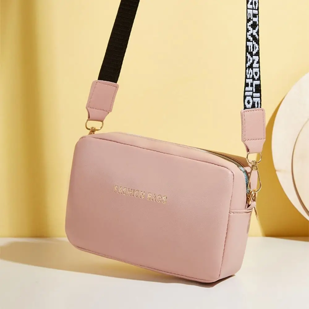 Simple Designer Wide Letter Strap Women Handbag PU Leather Square Shoulder Bag Travel Purse Small Phone Crossbody Bag