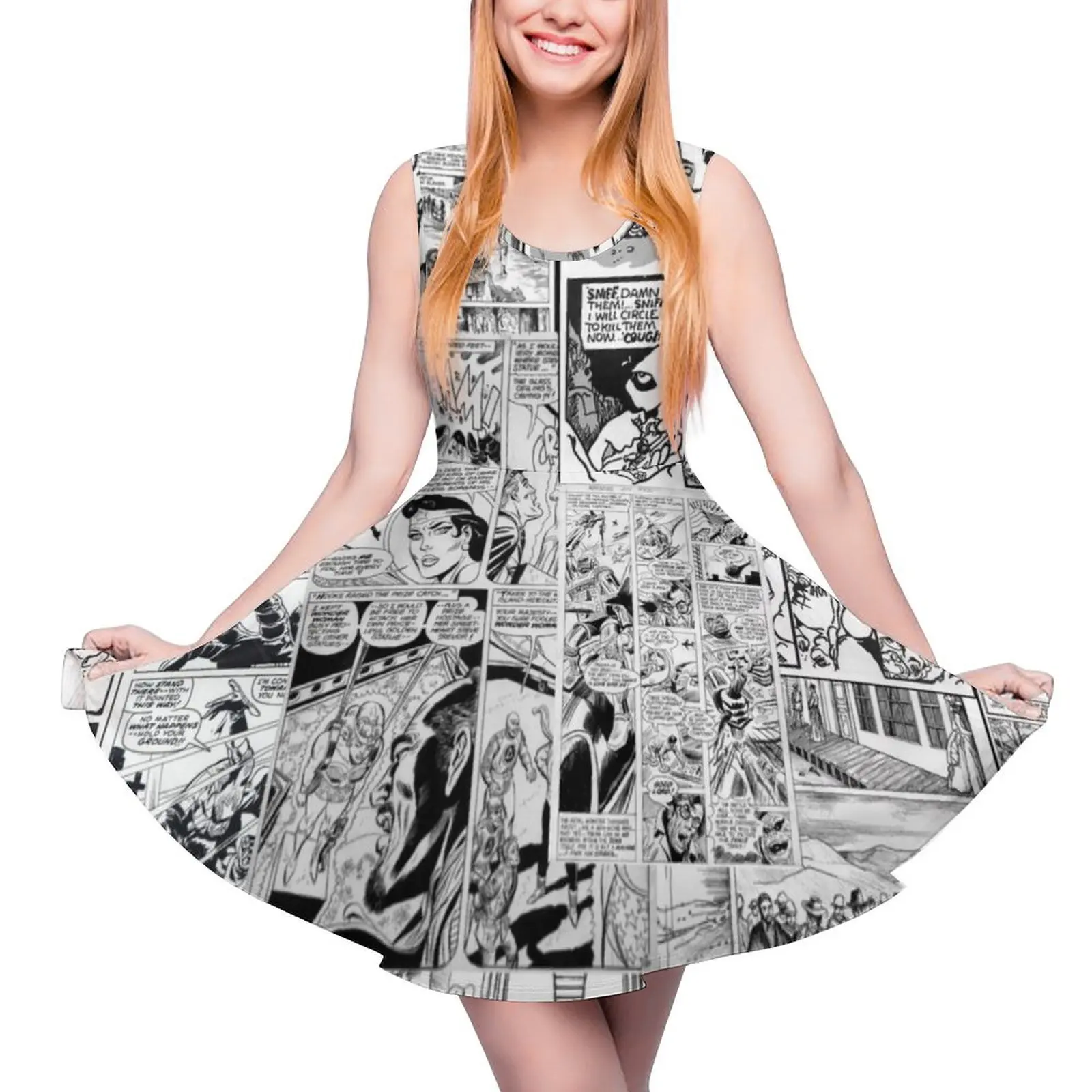 

Comic book print [white] Sleeveless Dress long dress women loose summer dress summer