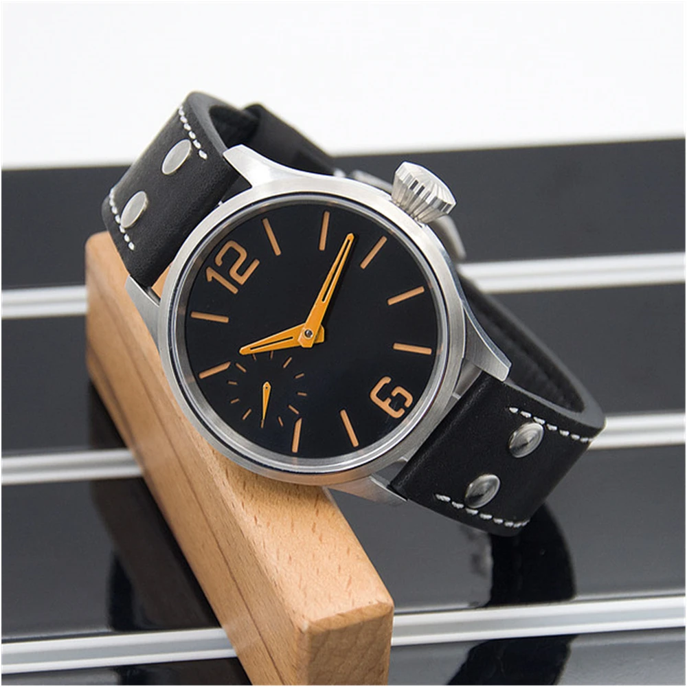 44MM Corgeut Men\'s Watch With Seagull ST36 Manual Movement 316 Stainless Steel Cases Green Night Light Sapphire Glass