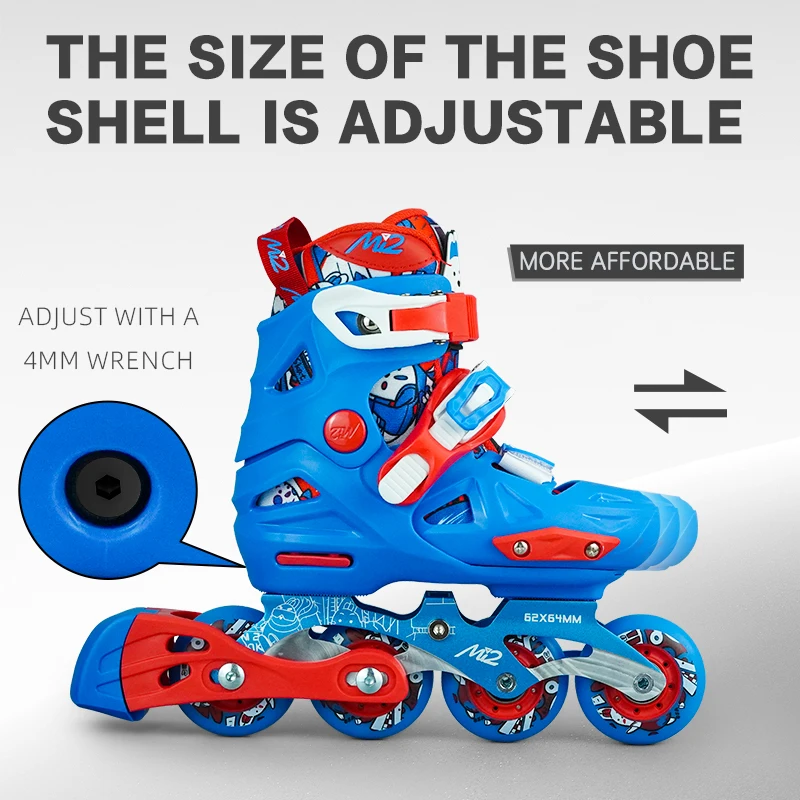 زلاجات مضمنة MI2 قابلة للتعديل للأطفال والأولاد والبنات والشباب المبتدئين مع عجلات مضيئة للأعمار من 4 إلى 16 عامًا