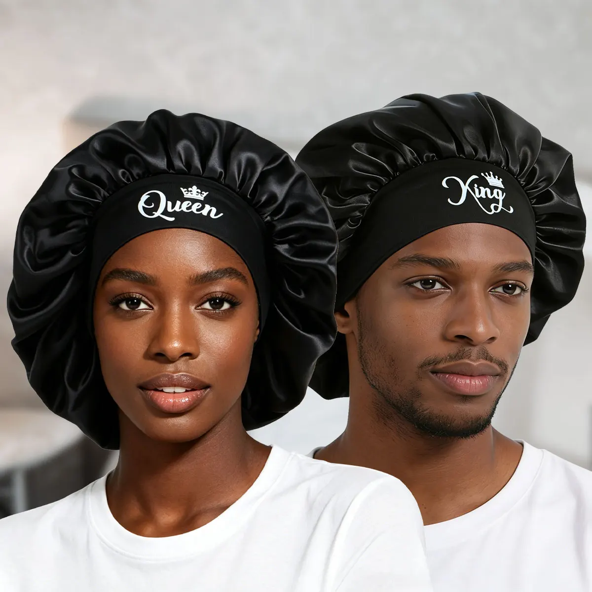 Couple's Satin Sleep Cap Soft Night Hair Cover for Natural Curl Long Hair Comfortable Sleep Hat for Men And Women