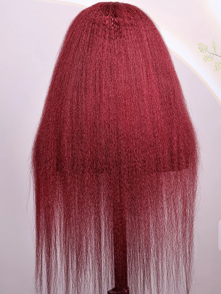 200% densidade 99j borgonha kinky em linha reta 13x6 peruca dianteira do laço cabelo humano brasileiro remy cabelo 99j colorido cabelo humano yaki peruca do laço