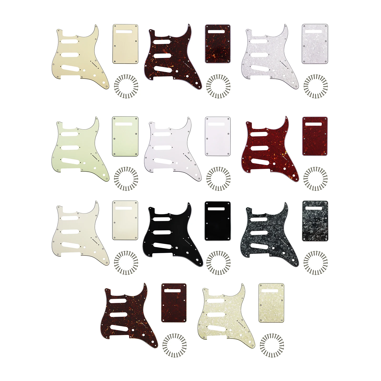 3Ply SSS Strat Pickguard and BackPlate Set for Fender Guitar, 11-Hole Pickguard & 6-Hole Backplate with Mounting Screws