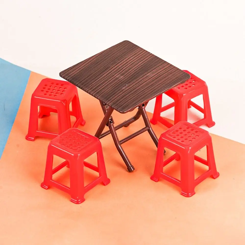 Scene Model Dollhouse Folding Table Mini Stool Furniture Miniature Dining Table Plastic Lifelike Design Dollhouse Small Chair