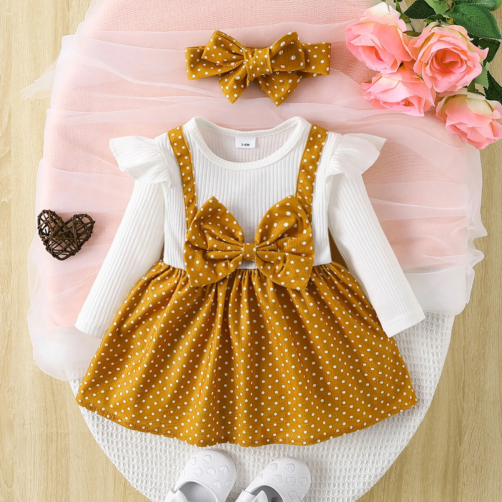 Newborn Baby Girl Clothes Bowknot Long Sleeve 1 Year Birthday Princess Party Dress For Girls Baby Clothing Toddler Clothes 0-24M