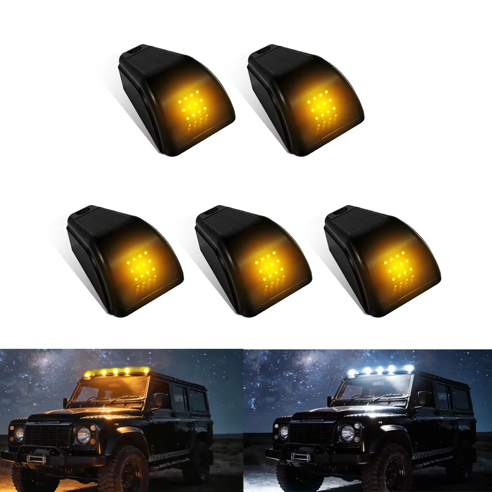 5PCS Solar Powered Cab Lights no Drill Black Marker Light Wireless Vibration Sensor Truck Cab Roof Lights For Car