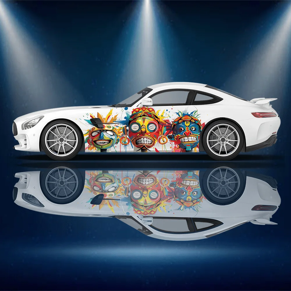 Tribal Native Style Skull Car Vinyl Wraps Decal Self-adhesive PVC Sticker Suitable for Trucks SUV Decoration Auto Accessories