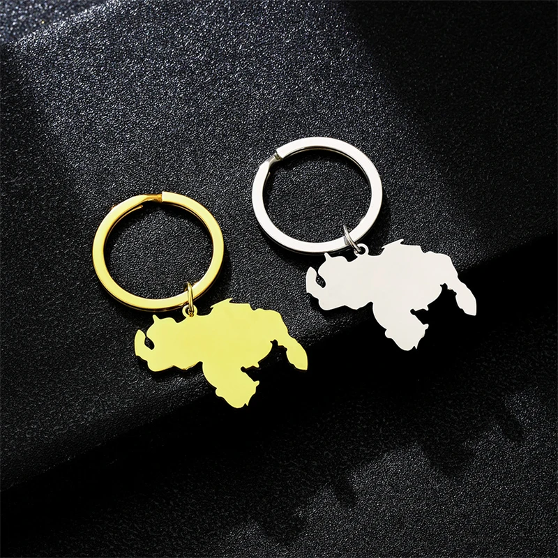 Venezuela Map Outline Keychain for Men Women Stainless Steel Pendant Key Chain Venezuelan Gold Color Vintage Jewelry Accessory