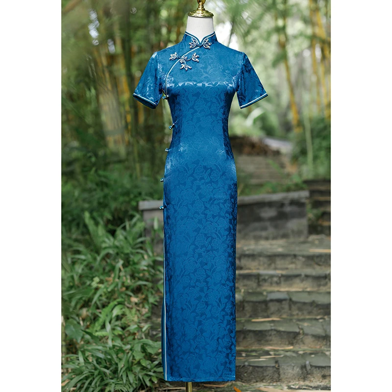 

Ele Blue Long Dr Vintage Sle Mommy Dr High Quali anghai Lady 2025 New Arrival Gown for Women