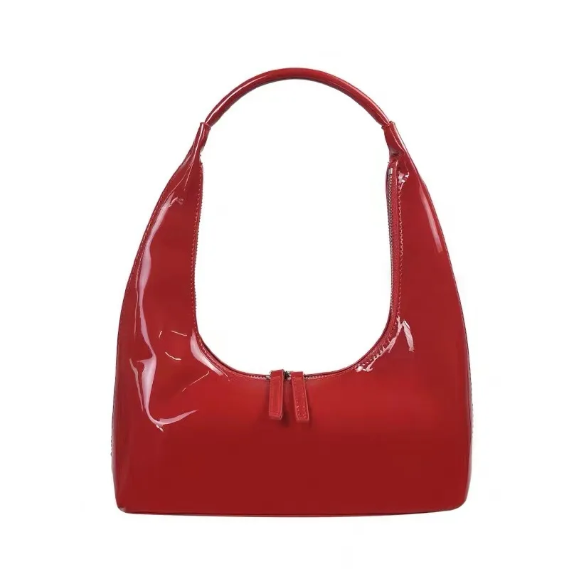 

2025 fashionable patent leather crescent shoulder bag, niche retro glossy chic design handbag, women's casual tote bag