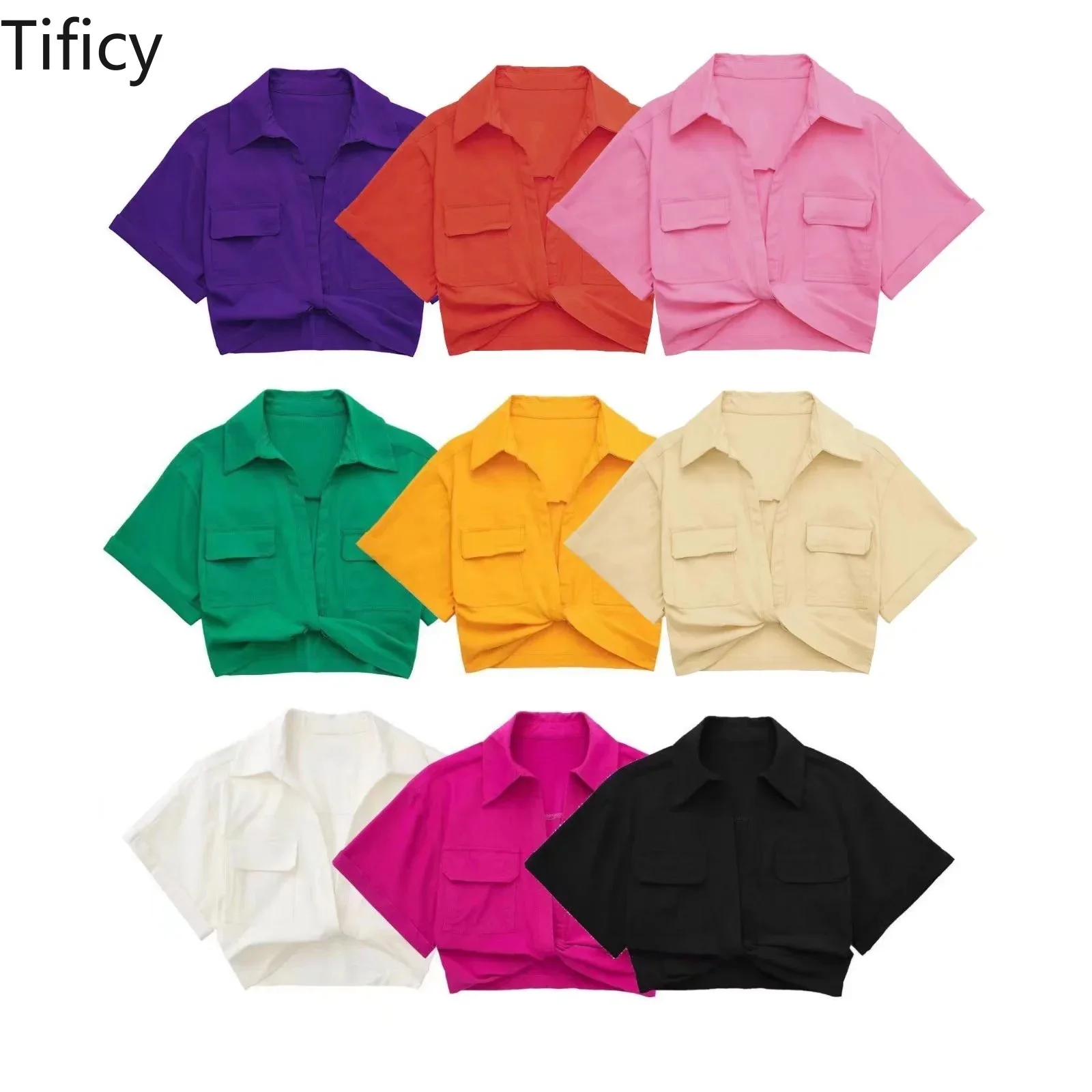 TIFICY Summer Women's New Elastic Linen Blended Multi-color Short Streetwear Casual Fashion Shirt Crop Tops Blusas Mujer