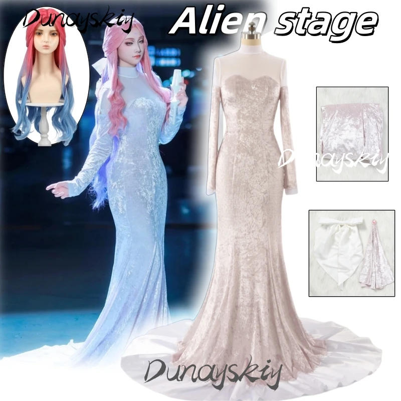 MIZI Cosplay Costume Floor Length Dress with Wig Alien Stage Role Play Hairpiece Clothes For Christmas Halloween Customized