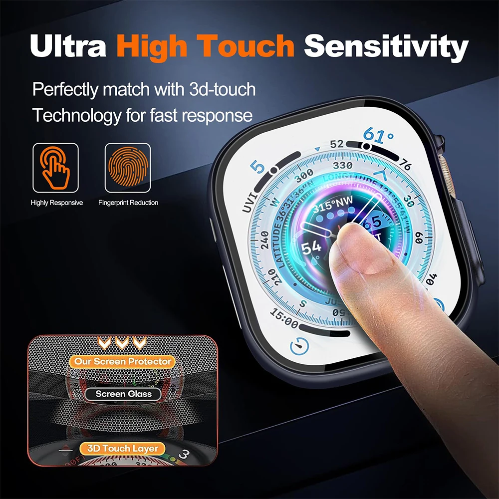 Cover For Apple Watch Ultra Case 49mm Accessories PC Shockproof Bumper+Tempered Glass Screen Protector iwatch Series Ultra 2