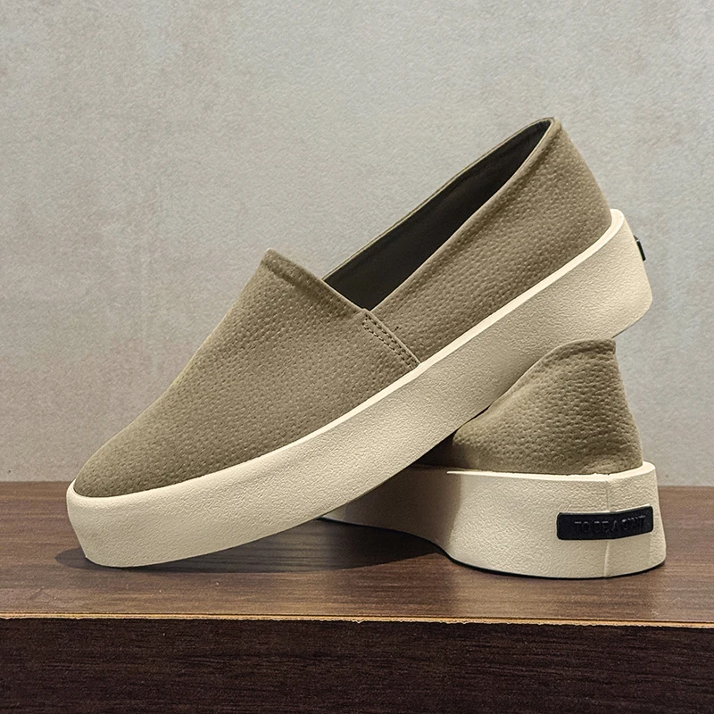 2025 Concise Men Flats Shoes Round Toe Frosted Cowhide Upper Hard Wearing Comfortable Solid Casual Sneakers Daily Walking Shoes