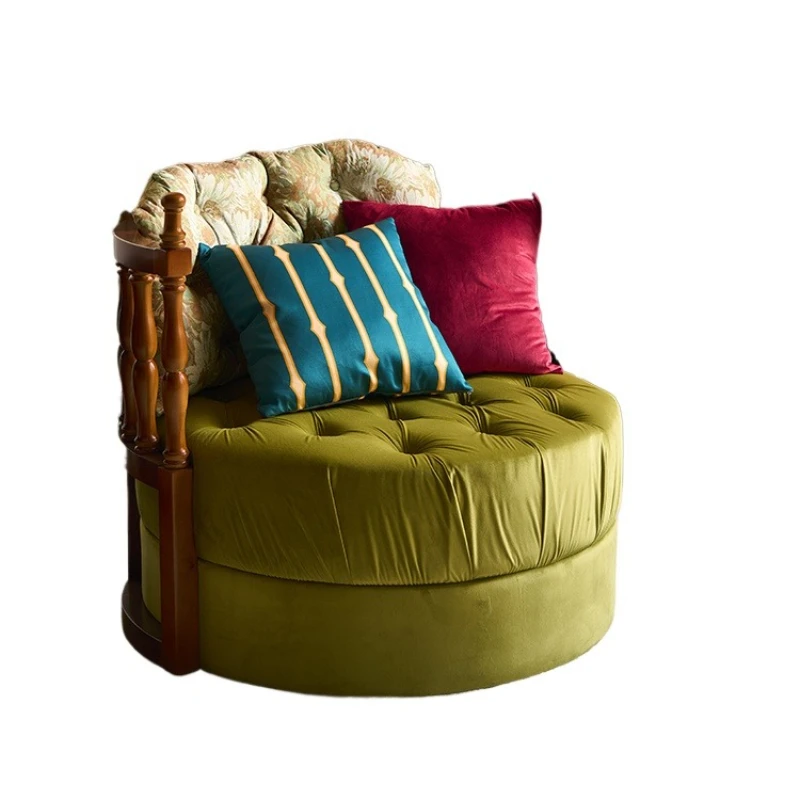

French retro round single sofa pedal combination, living room balcony,study recliner, antique leisure chair