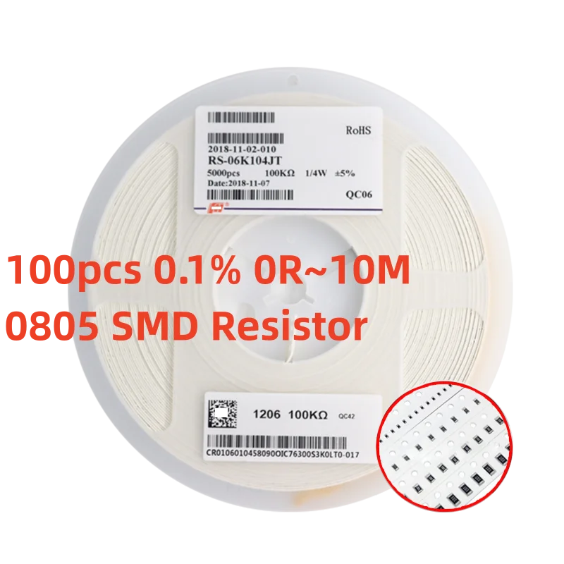 

100 шт., 0.1% R ~ 10M 0805 SMD резистор, сопротивление чипа 10K 150 220 330 470 Ом 1K 2,2 K 100K 1M 1R 10R 100R 150R 220R 330R Ом