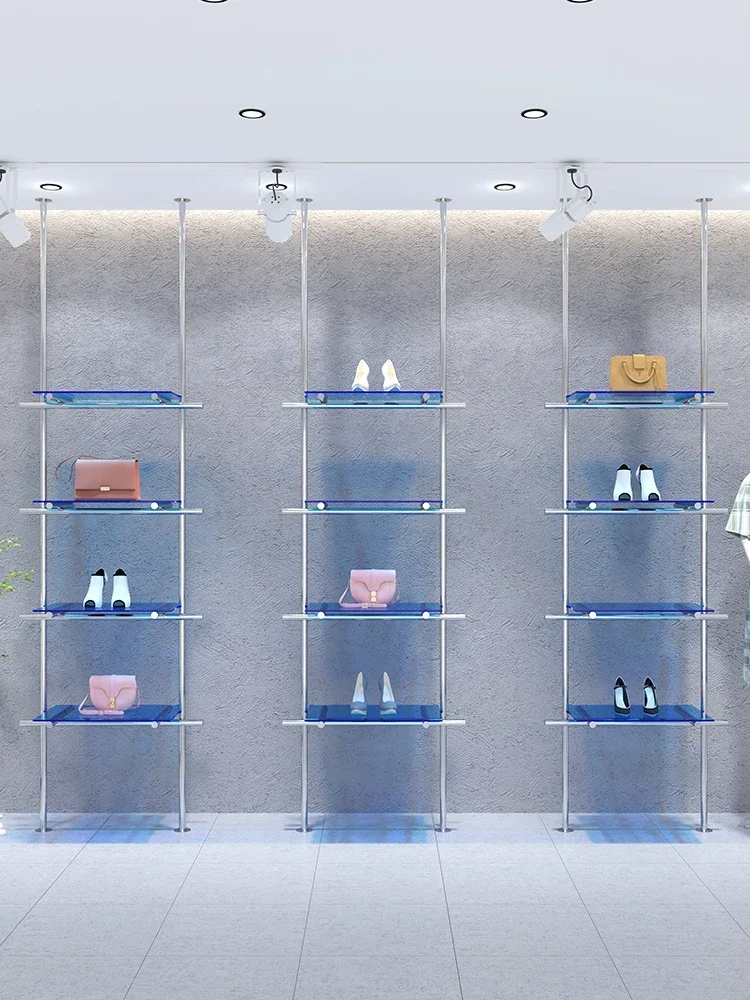 Shoe store shoe rack display rack wall column stainless steel live stream acrylic display bag storage shelf