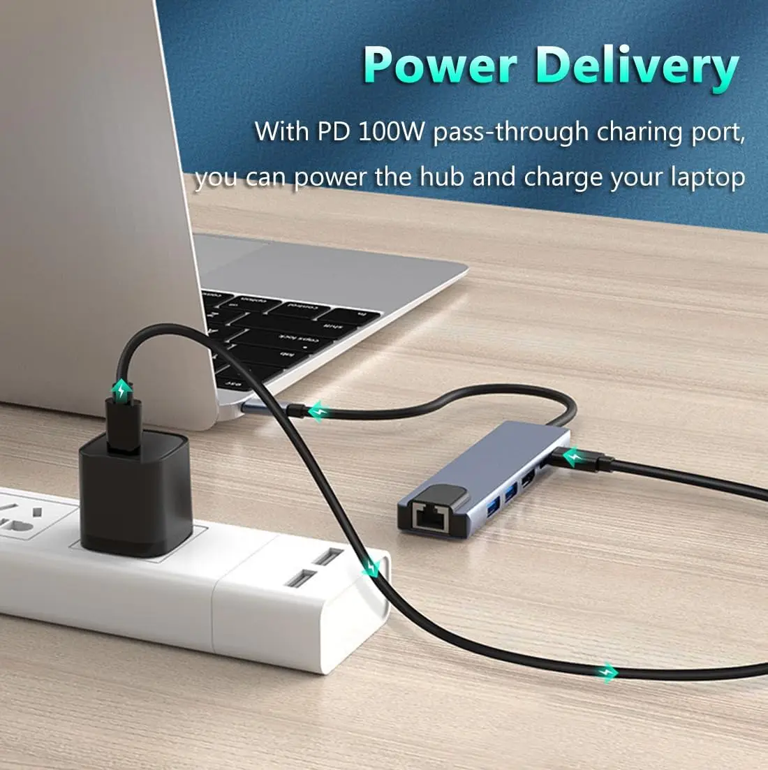 5 peças 6 em 1 hub usb c com 4k hdmi 100w pd gigabit ethernet 3 portas usb para macbook ipad dell xps adaptador universal de superfície