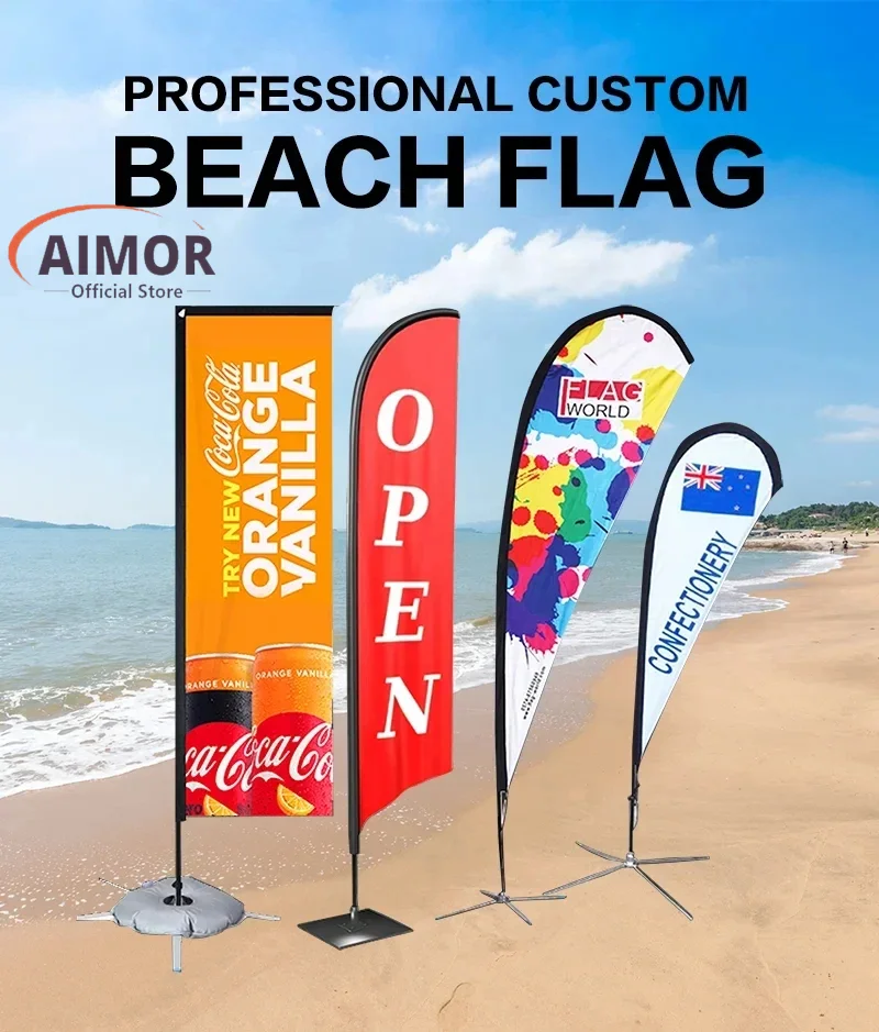 

AIMOR Wholesale Custom Made Outdoor High-quality Durable Feather Flags Beach Flag Advertising Promotion Display DIY Duplex Print