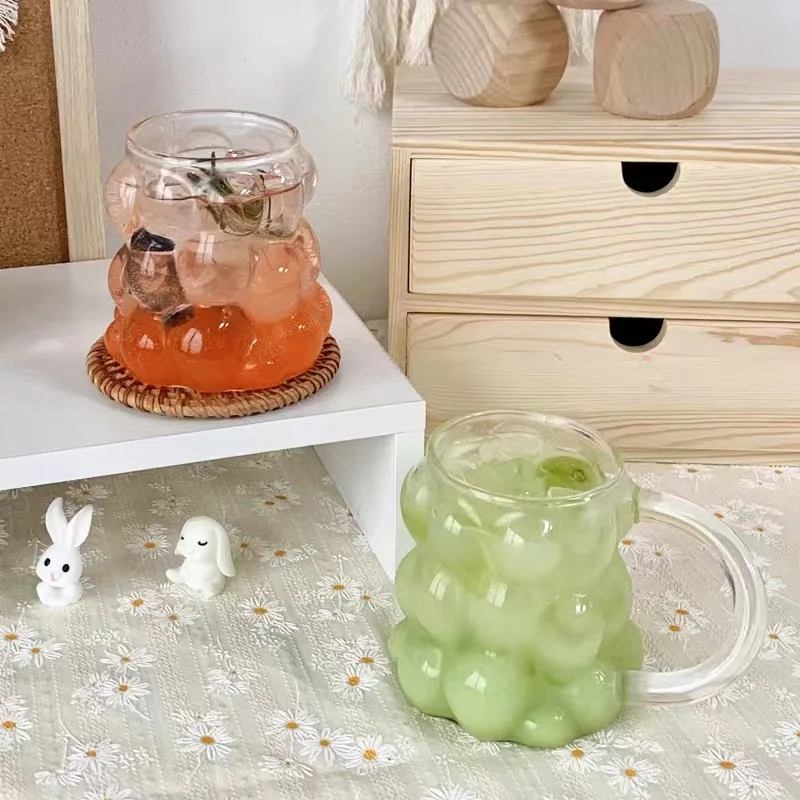Taza de agua y jugo, vaso de cristal transparente, bebidas de verano, leche, Taza de café Irregular resistente al calor, vasos para beber a rayas simples