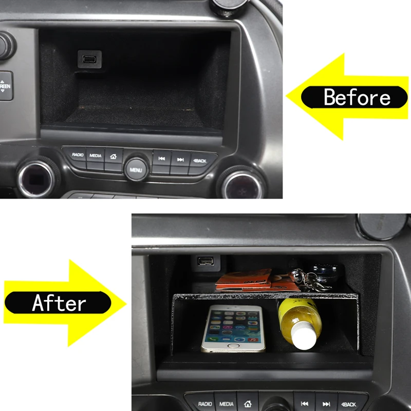 

For 2014-2019 Chevrolet Corvette C7 Z06 Car Styling Car Navigation Inside screen Tiered storage box Accessories 1Pcs ABS Black