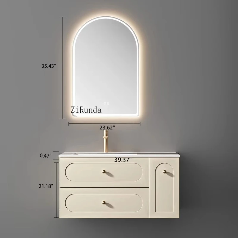 Modern Luxury Bathroom Cabinet Ceramic Basin Plywood Vanity Glass Sink Top - For Hotels