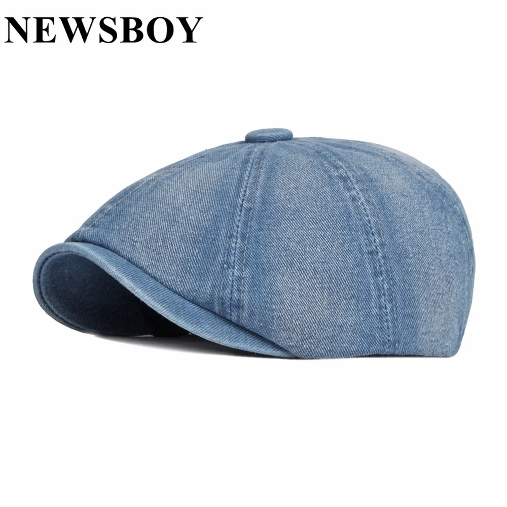 

NEWSBOY Denim Newsboy Cap Washed Blue Hats for Men Cotton Flat Caps Women's Baker Boy Vintage Irish Hats Male Boina Beret Retro