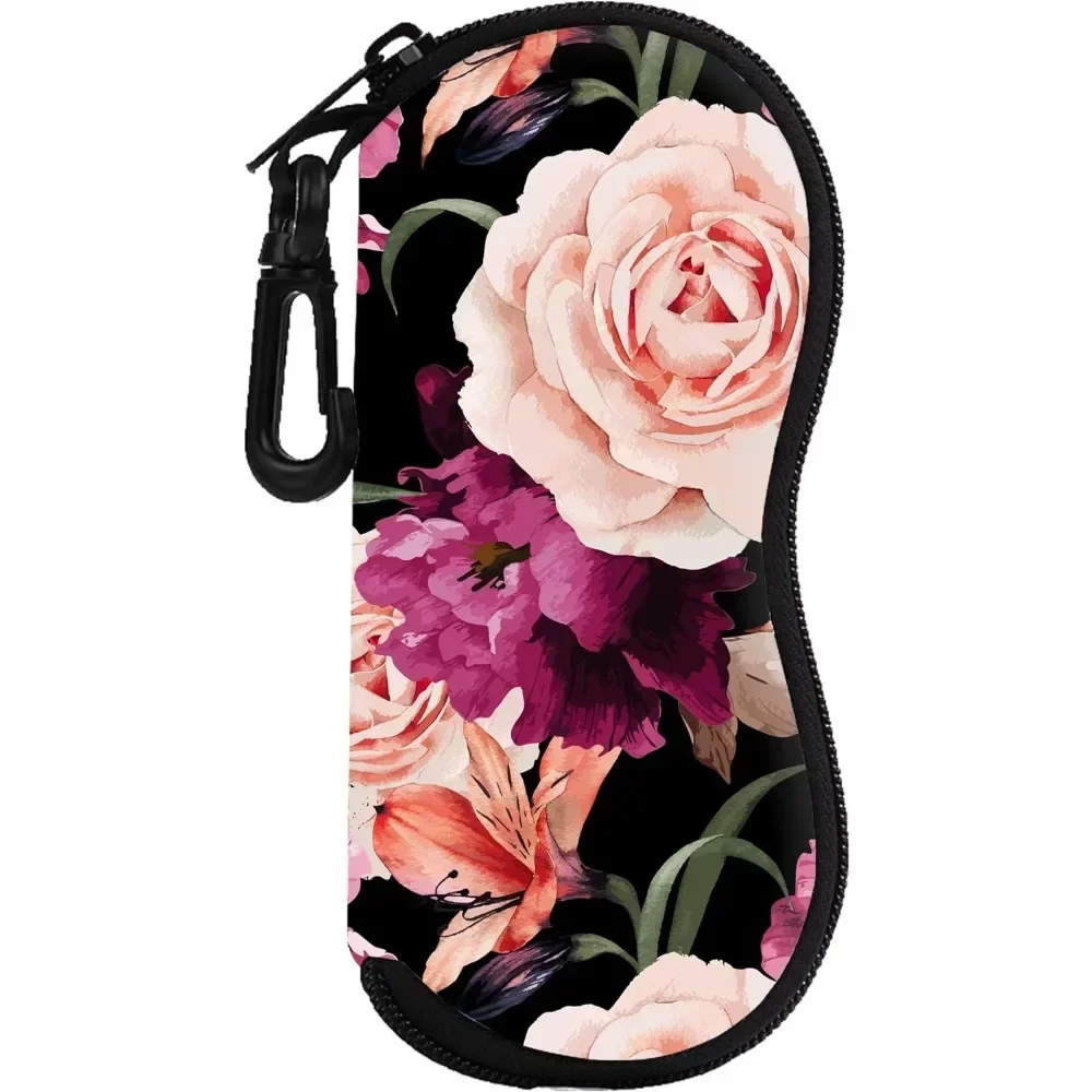 

Black Rose Glasses Case Pouch Prints Zipper Soft Eyewear Storage Box Outdoor Travel Portable Anti-Pressure Sunglasses Bag