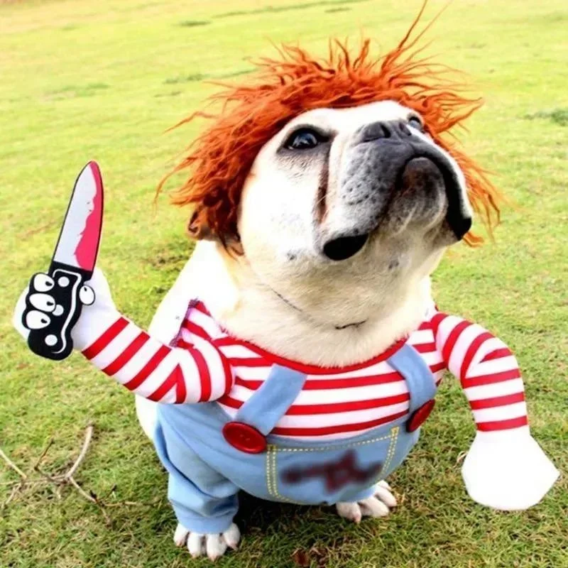 Funny Pet Dog Halloween Costume Holding Knife Design Outfit For Cats Puppy Festival Party Dress Up Clothing Holiday Supplies view 3
