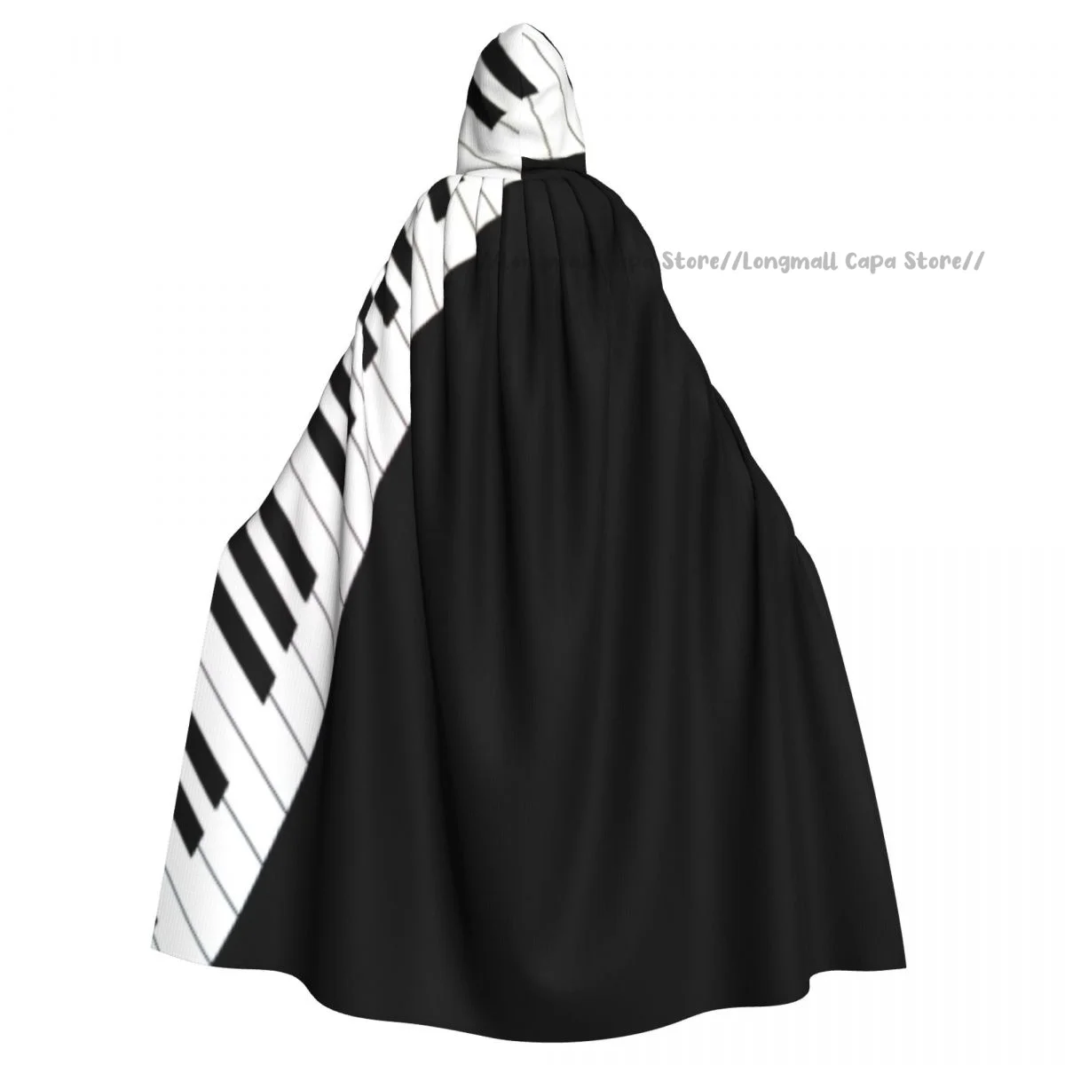 Music Piano Keys Hooded Cloak Coat Halloween Cosplay Costume Vampire Devil Wizard Cape Gown Party