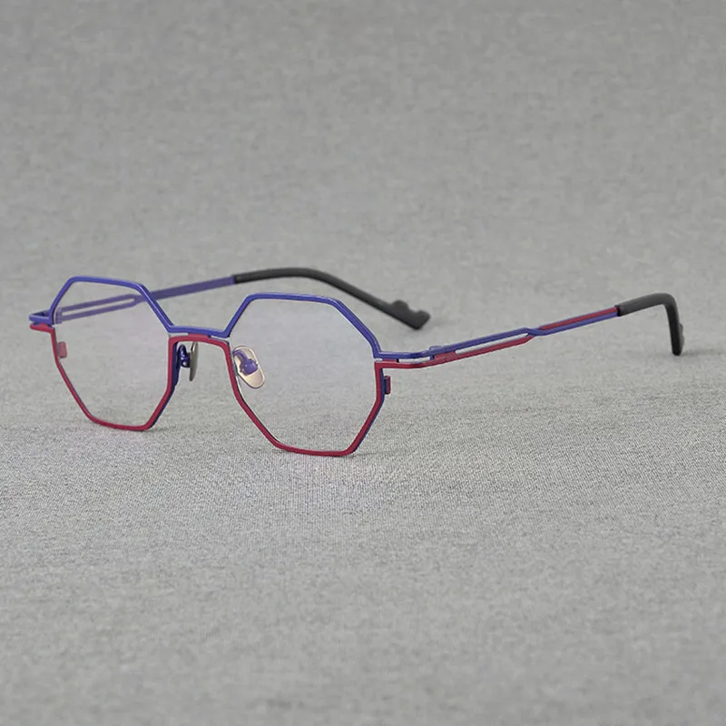 New designer personality pure titanium glasses frame ultra-light Joker color matching polygon myopia glasses frame can be matche