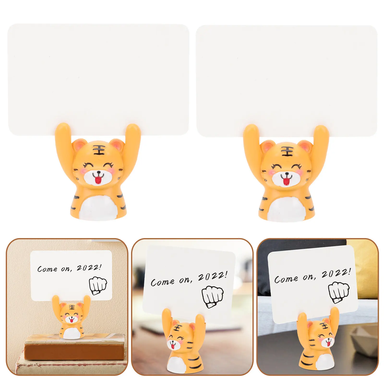 

2Sets Tiger Shaped Adornment Resin and Paper Material Desktop Decoration Home Ornament Indoor Decor for Holding Cards Tiger