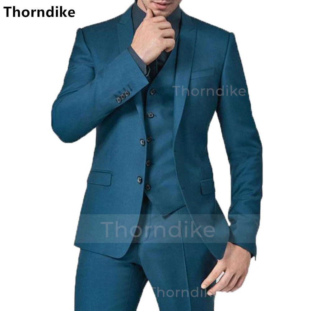 Thorndike 2022 Large Lapel Formal Wedding Suit Men's Fashion Groom Western Slim Fit Business Casual Party 3 Piece Set