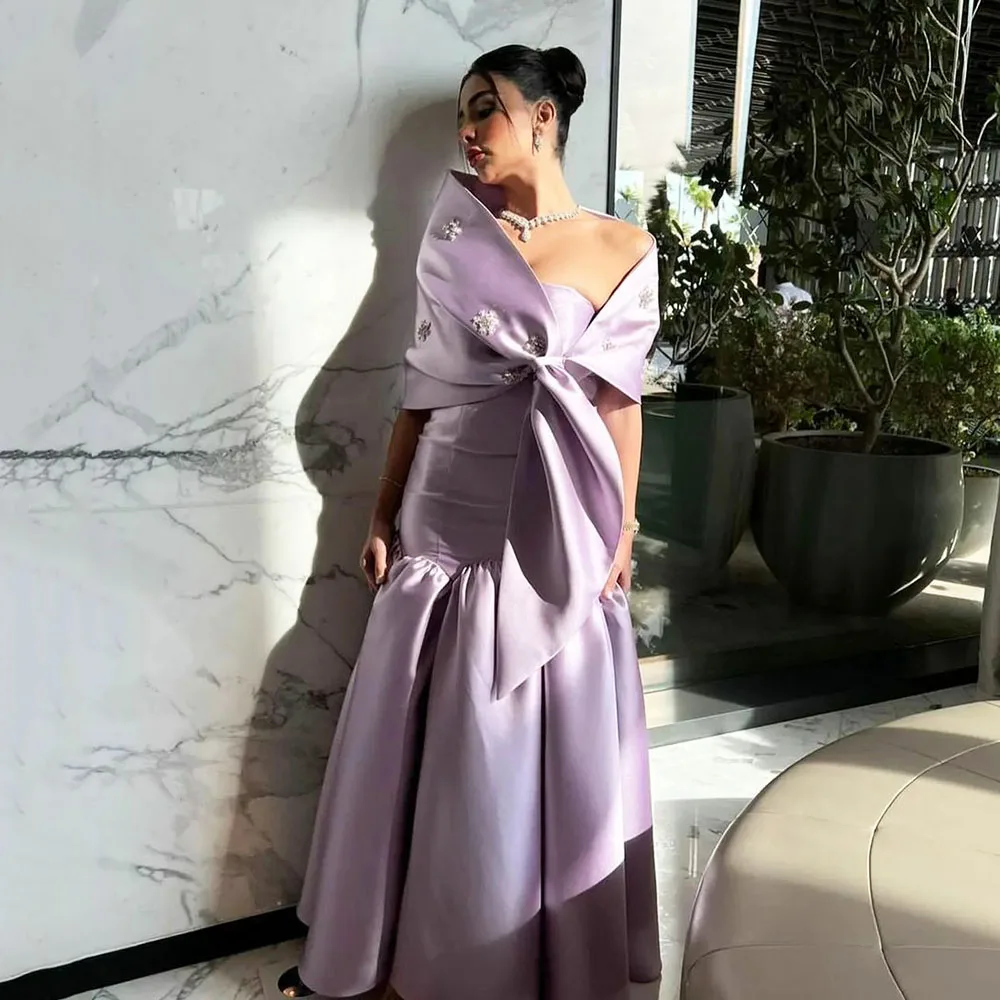 

Msikoods Satin Evening Dress With Shawl 2023 A Line Off The Shoulder Evenig Gown Saudi Arabia Sleeves With Beads Prom Dress