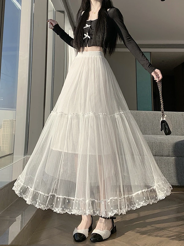 

Юбка миди А-силуэта с высокой талией, белая, женская, весенняя новинка, красивая юбка-сарафан, корейский стиль, из полиэстера...