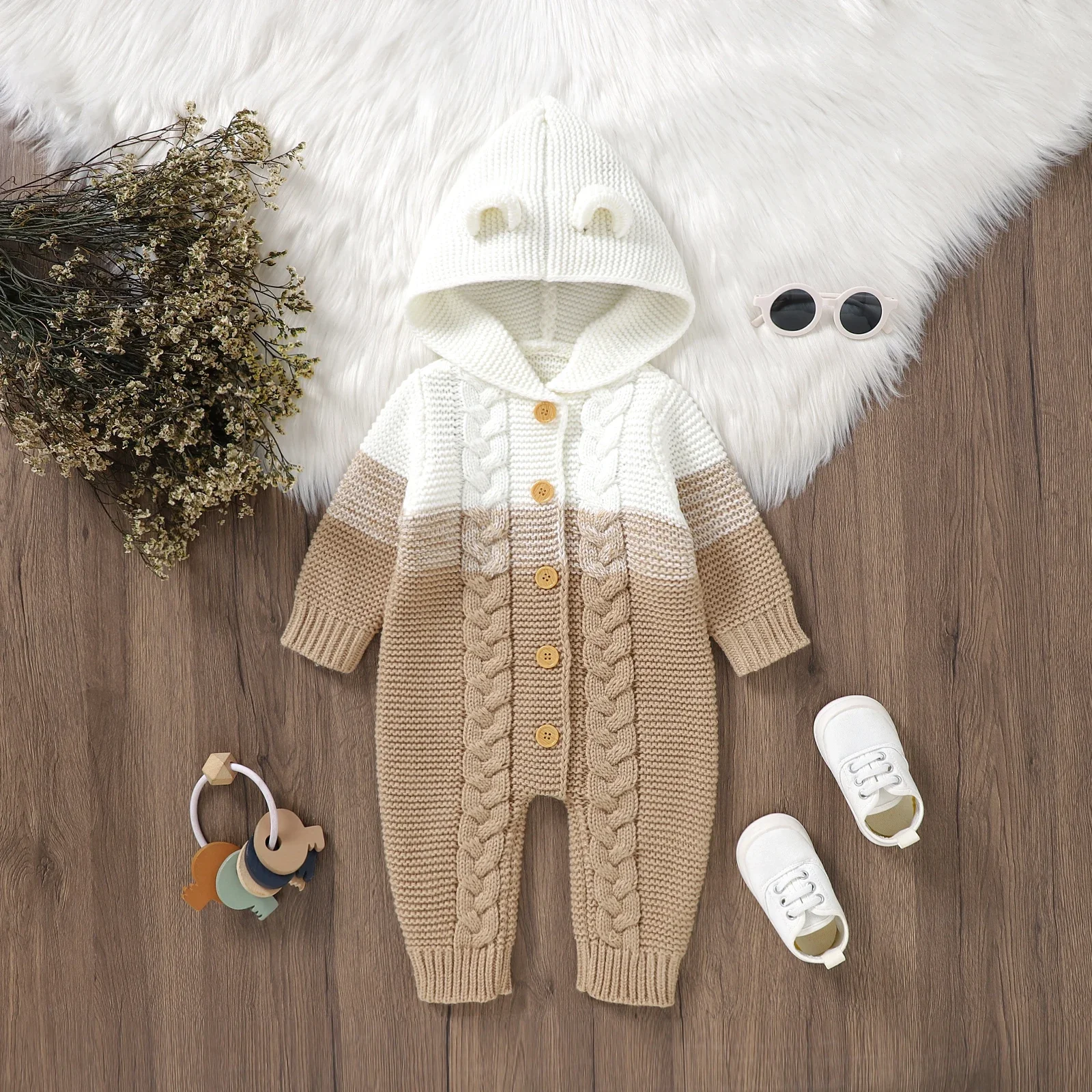 Autumn Winter Hooded Long Sleeve Infant Kids Boys Girls Jumpsuits Playsuits One Pieces Toddler Wear Newborn Baby Rompers Knitted