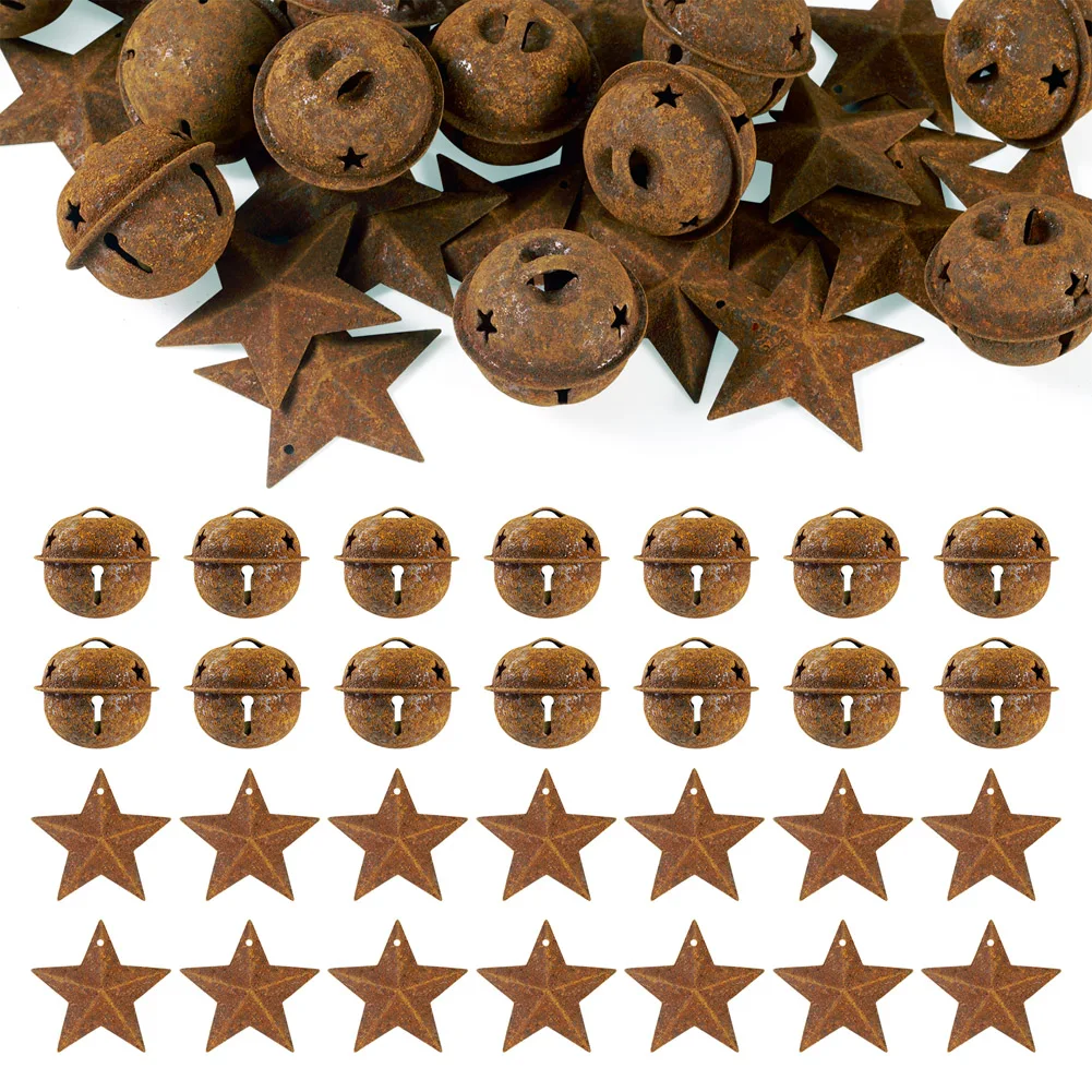 

40pcs Rusting Style Bell Star Pendant Raw Unplated Color Charms Xmas Tree Hanging Ornament DIY Gift Craft Decoration Accessories