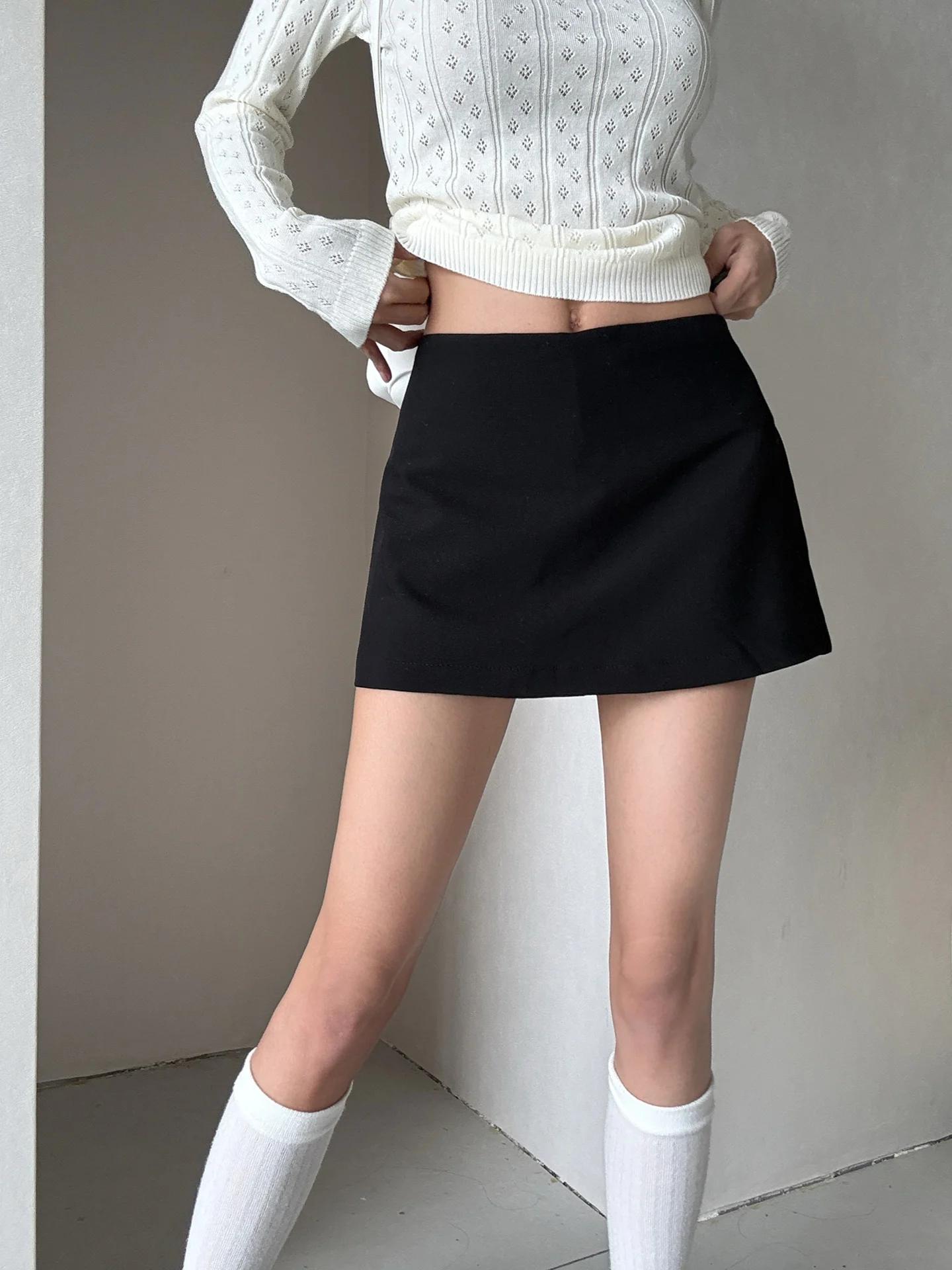 Black Suit Style High Waist A-Line  Skirt Women's Fashion Anti-Light Inner Skirt Casual Business Lady's Skirts
