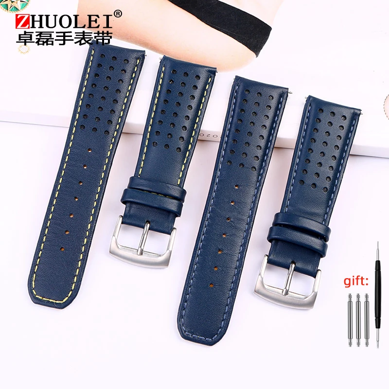 For CITIZEN Blue Angel Men Radio Wave Watch AT8020-54L/8020-03L/JY8078 curved end Genuine Leather Watchband Bracelet Strap 22 23