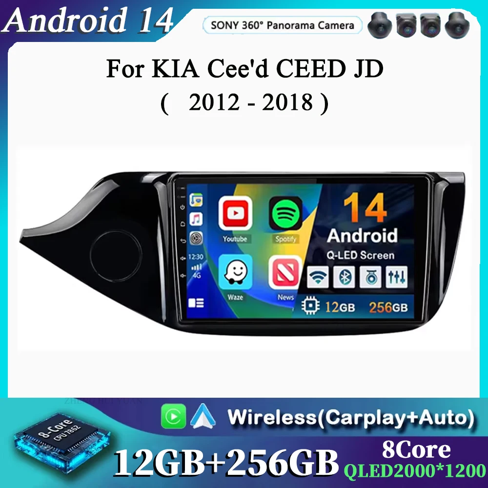 

9" Android 14 For KIA Cee'd CEED JD 2012 2013 2014 - 2018 DSP Car Radio Multimidia Video Player Navigation GPS 2 Din RDS Carplay