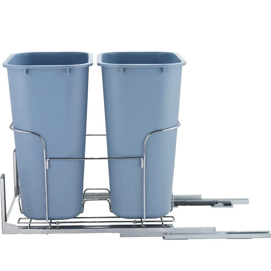 

Pull-Out Trash Can, 35Lx2 Double Bins, Under Mount Kitchen Waste Container with Slide and Door Mounting Kit, 110 lbs Load Capa
