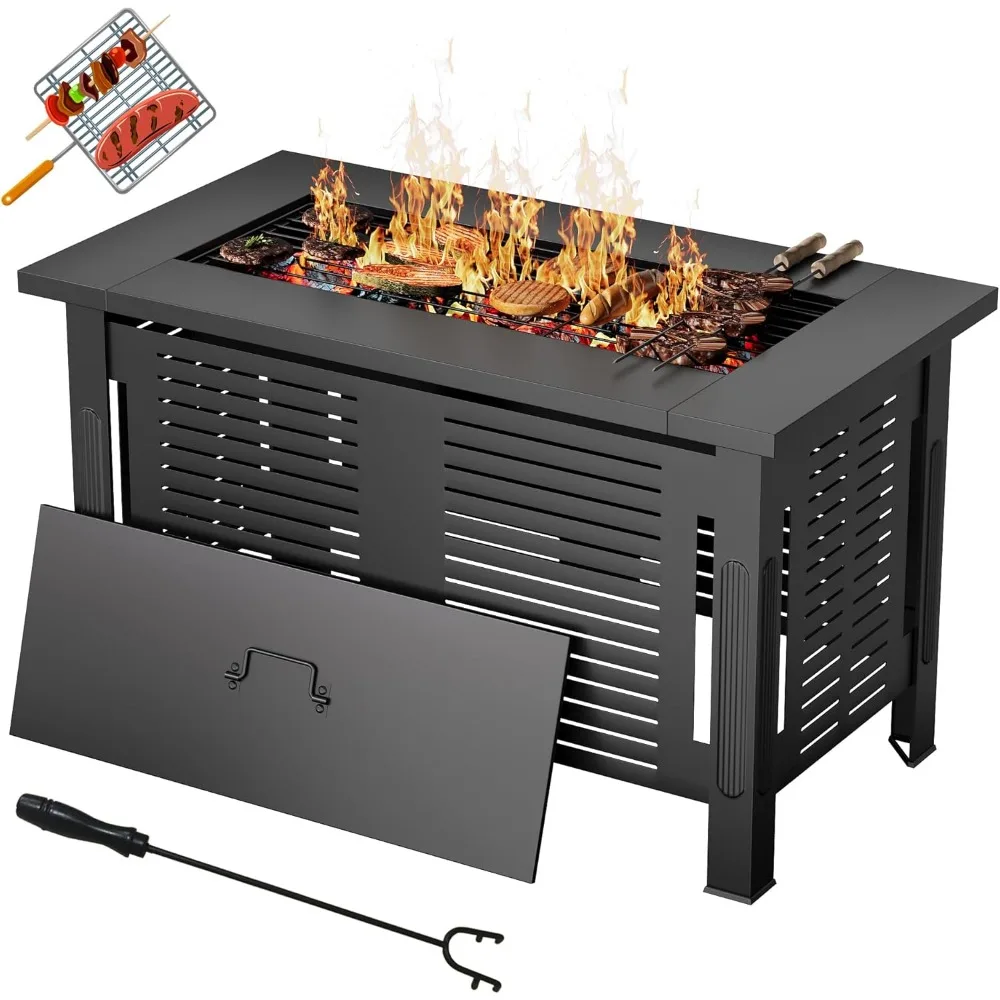 

U-MAX Fire Pit Table, 43 Inch Wood Burning BBQ Grill Firepits, Metal Fireplaces with Waterproof Cover, 3 in 1 Fire Pits for Outs