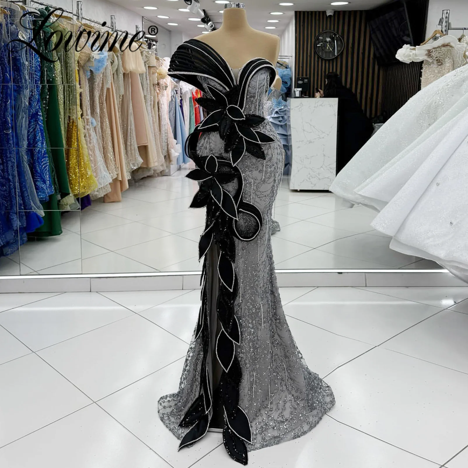 

Black Prom Dress Flower Mermaid One Shoulder Wedding Guest Evening Gowns Formal Party Second Reception Dresses Customized 2026
