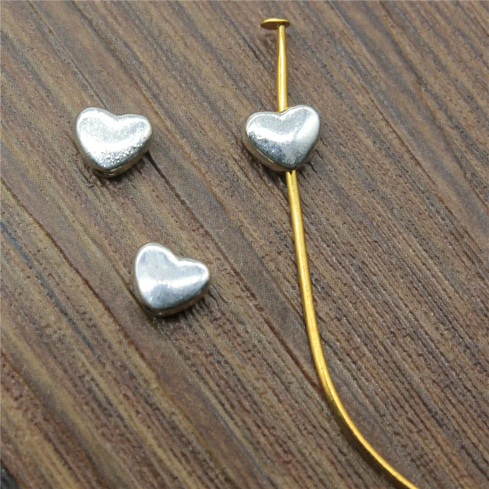 40pcs Antique Silver Color Tone 0.2x0.2 Inch (6x5mm) Pursuit Heart Small Hole Beads Jewelry Findings For Jewelry Making